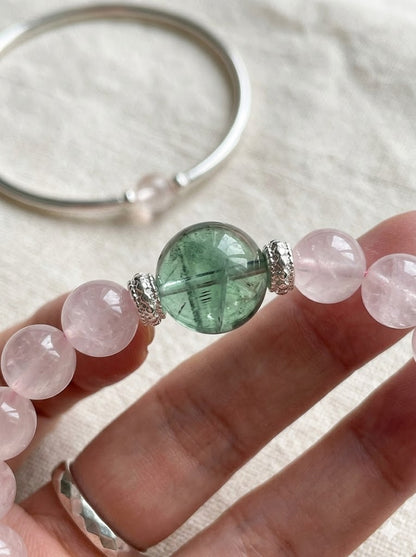 Natural Rose Quartz & Green Fluorite Crystal - Self-Love, Emotional Balance & Focus Jewelry
