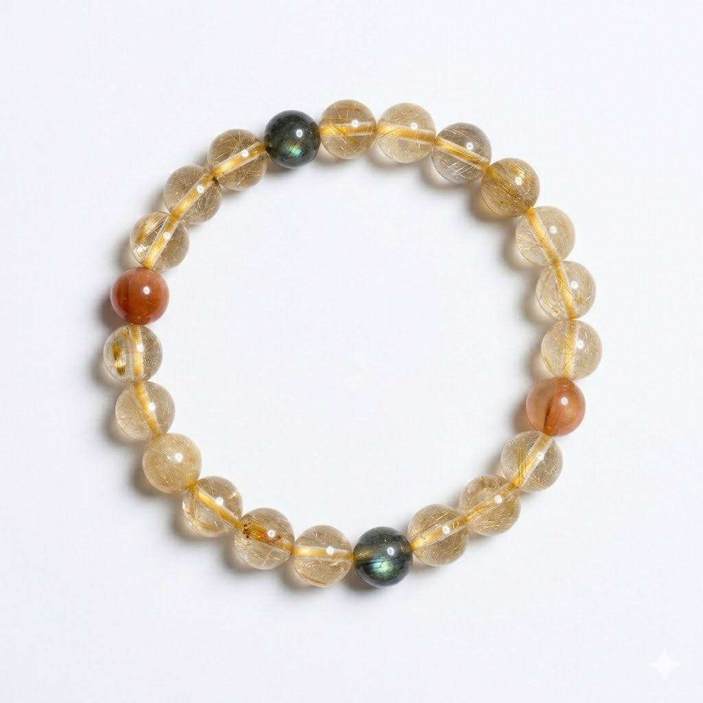 Natural Golden Rutilated Quartz, Luminous Labradorite & Red Super Seven - Abundance, Magic & Protection Talisman