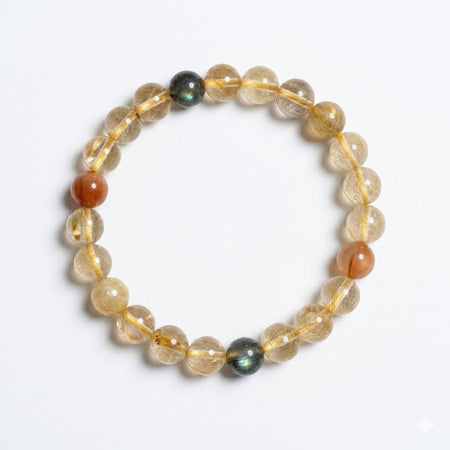 Natural Golden Rutilated Quartz, Luminous Labradorite & Red Super Seven - Abundance, Magic & Protection Talisman