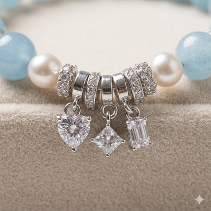 Natural Aquamarine & Pearl with Sparkling Heart & Star Charms
