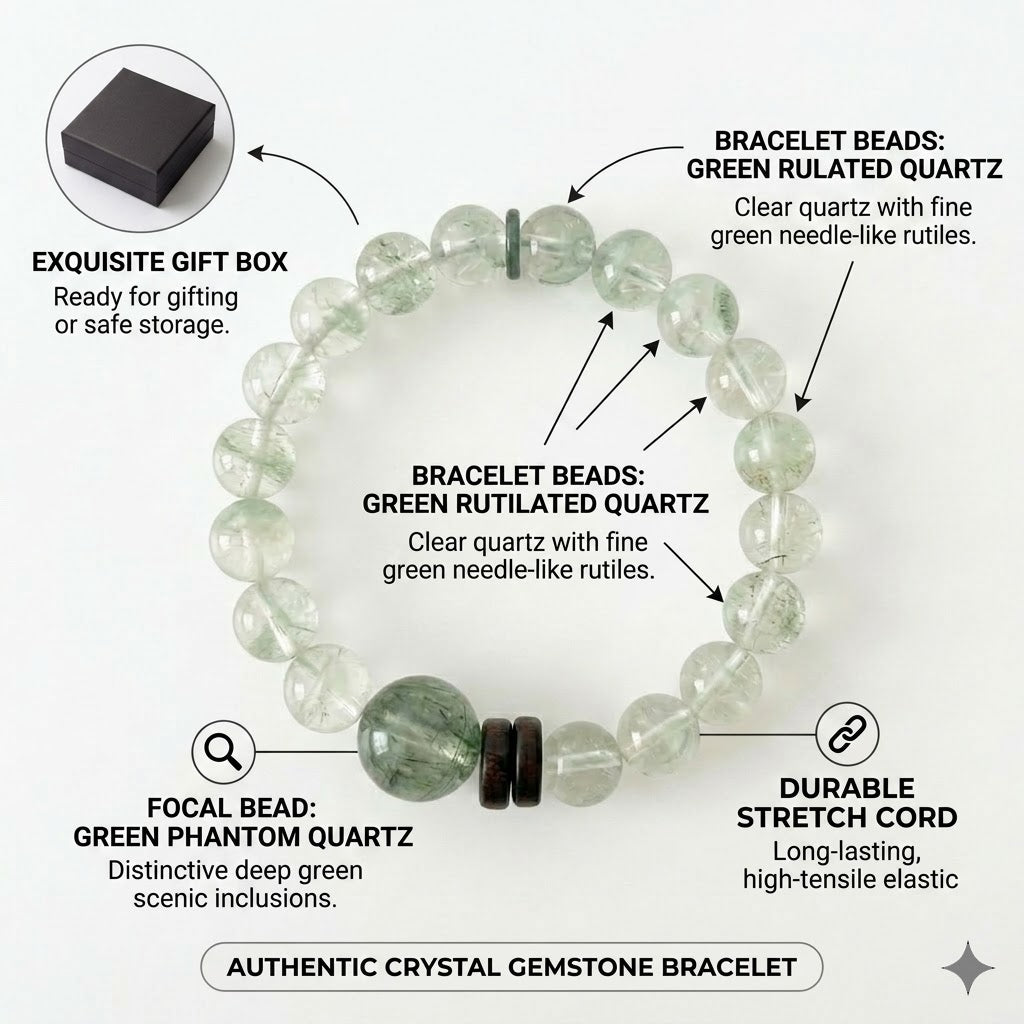 Maveilora Gems Green Rutilated Quartz Abundance Bracelet – Earthy Manifestation Jewelry for Grounding & Prosperity