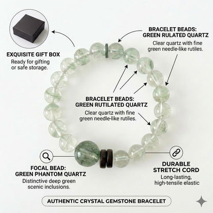 Maveilora Gems Green Rutilated Quartz Abundance Bracelet – Earthy Manifestation Jewelry for Grounding & Prosperity