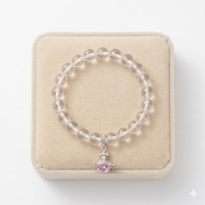 Natural Clear Quartz Crystal with Pink Planet Charm - Pure Energy & Divine Love Jewelry
