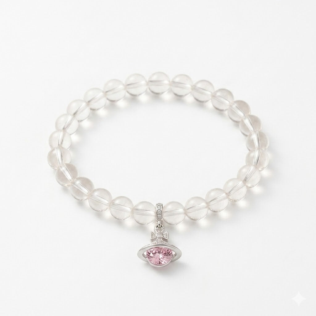 Natural Clear Quartz Crystal with Pink Planet Charm - Pure Energy & Divine Love Jewelry