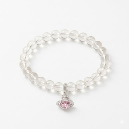 Natural Clear Quartz Crystal with Pink Planet Charm - Pure Energy & Divine Love Jewelry