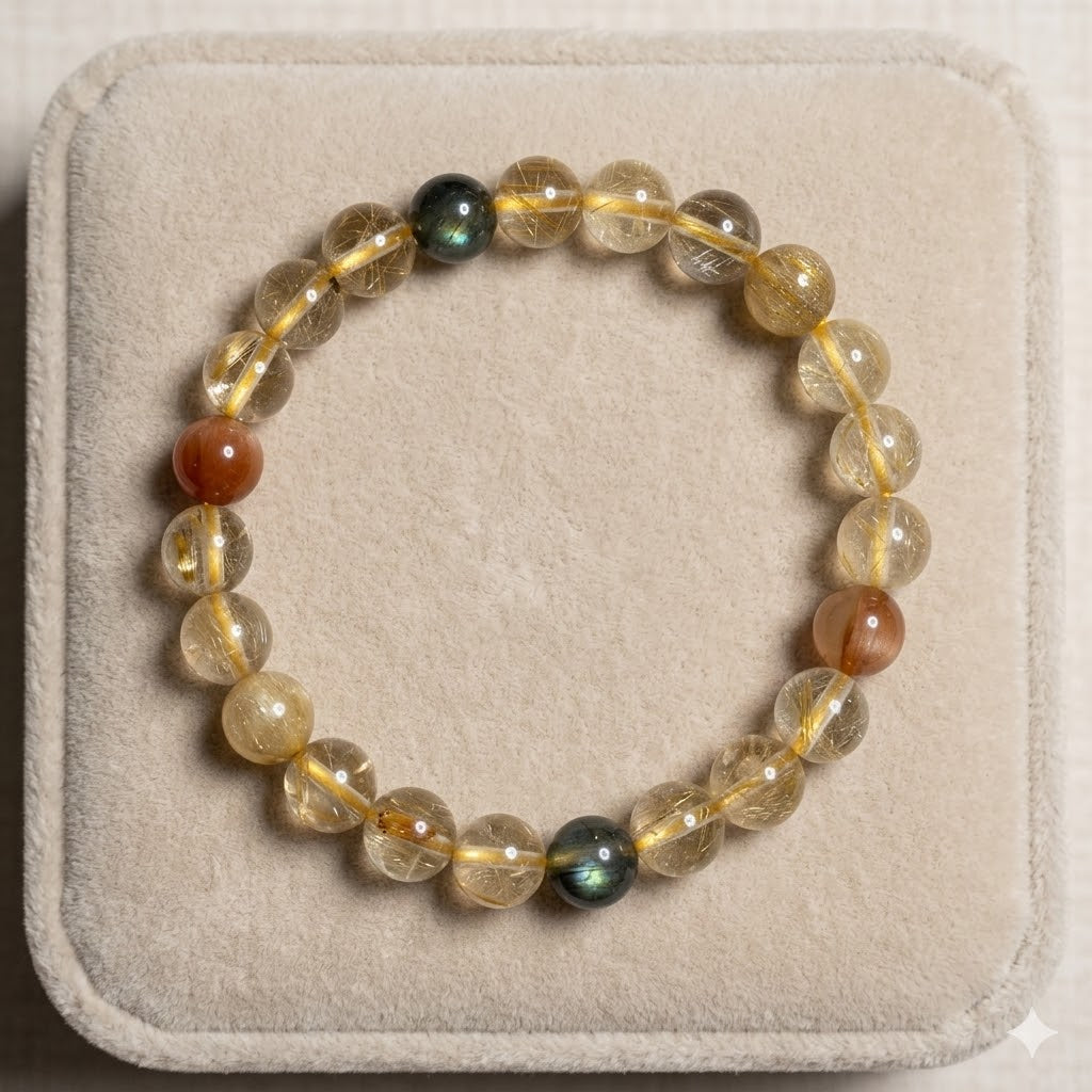 Natural Golden Rutilated Quartz, Luminous Labradorite & Red Super Seven - Abundance, Magic & Protection Talisman