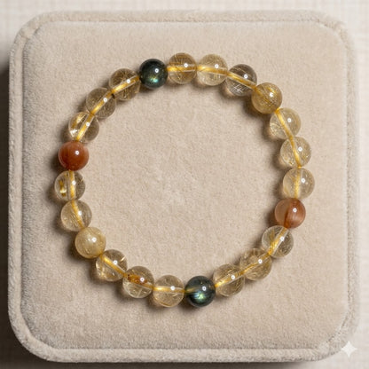 Natural Golden Rutilated Quartz, Luminous Labradorite & Red Super Seven - Abundance, Magic & Protection Talisman