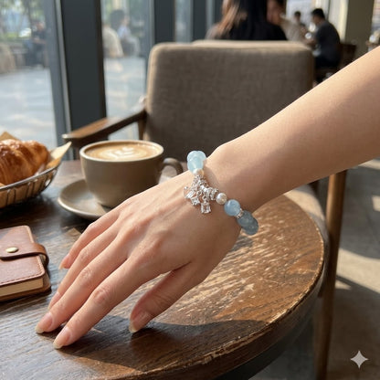 Natural Aquamarine & Pearl with Sparkling Heart & Star Charms