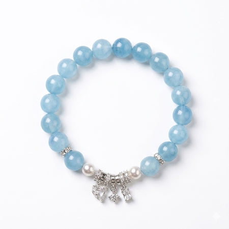 Natural Aquamarine & Pearl with Sparkling Heart & Star Charms