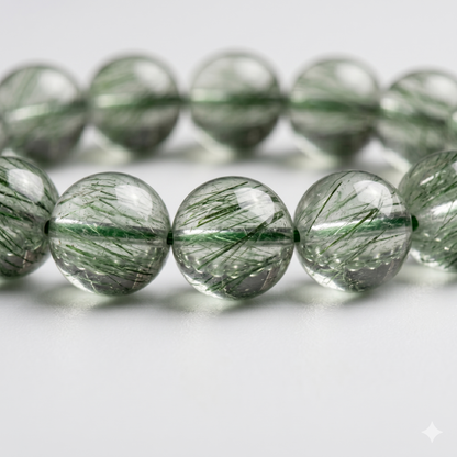 Natural Green Rutilated Quartz Bracelet - Pure Crystal Core for Prosperity, Stress Relief & Heart Chakra Balanc