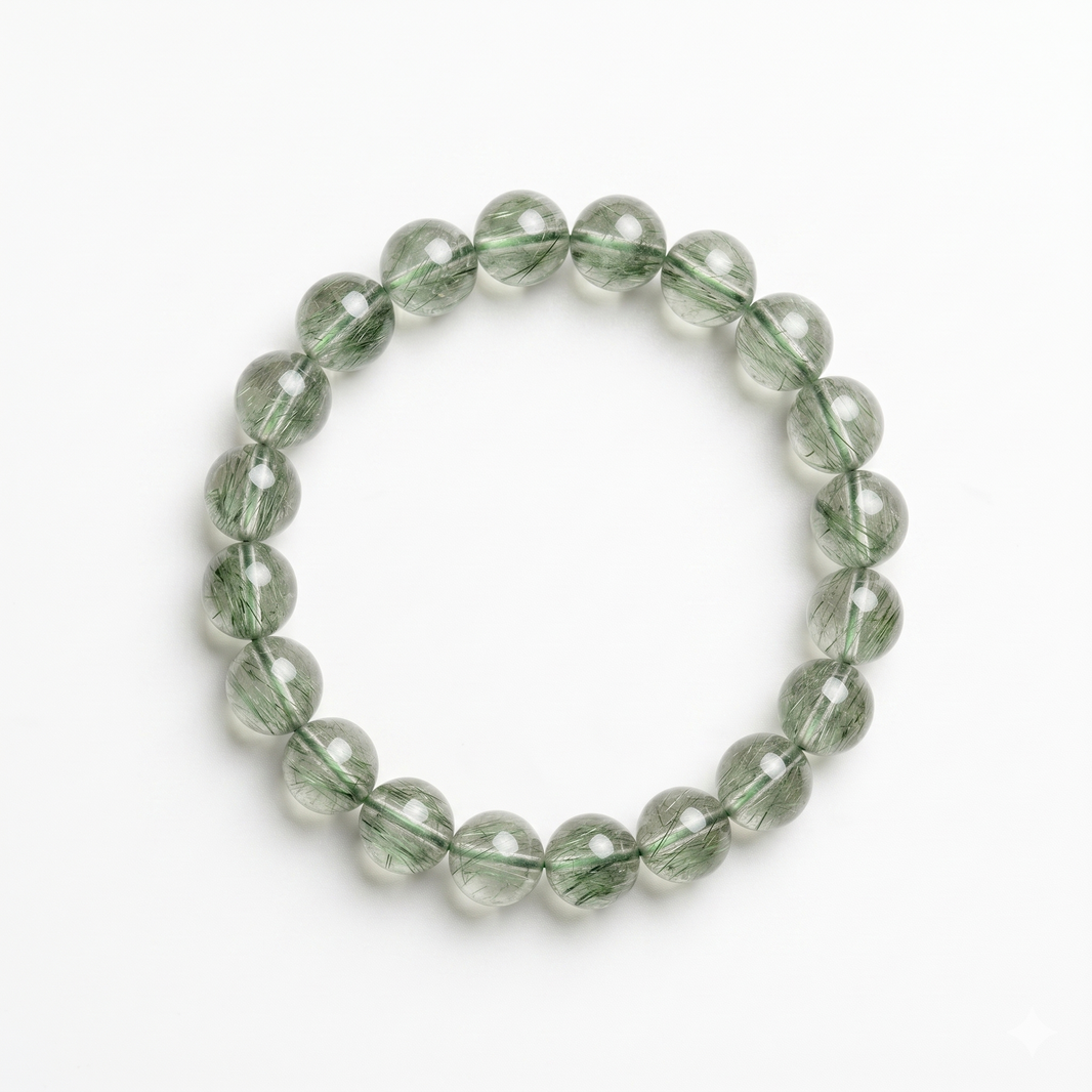 Natural Green Rutilated Quartz Bracelet - Pure Crystal Core for Prosperity, Stress Relief & Heart Chakra Balanc
