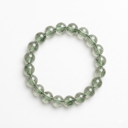 Natural Green Rutilated Quartz Bracelet - Pure Crystal Core for Prosperity, Stress Relief & Heart Chakra Balanc