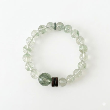 Genuine Green Phantom Quartz Bracelet with Wood Spacers | Crystals for Abundance, Wealth Manifestation & Career Growth