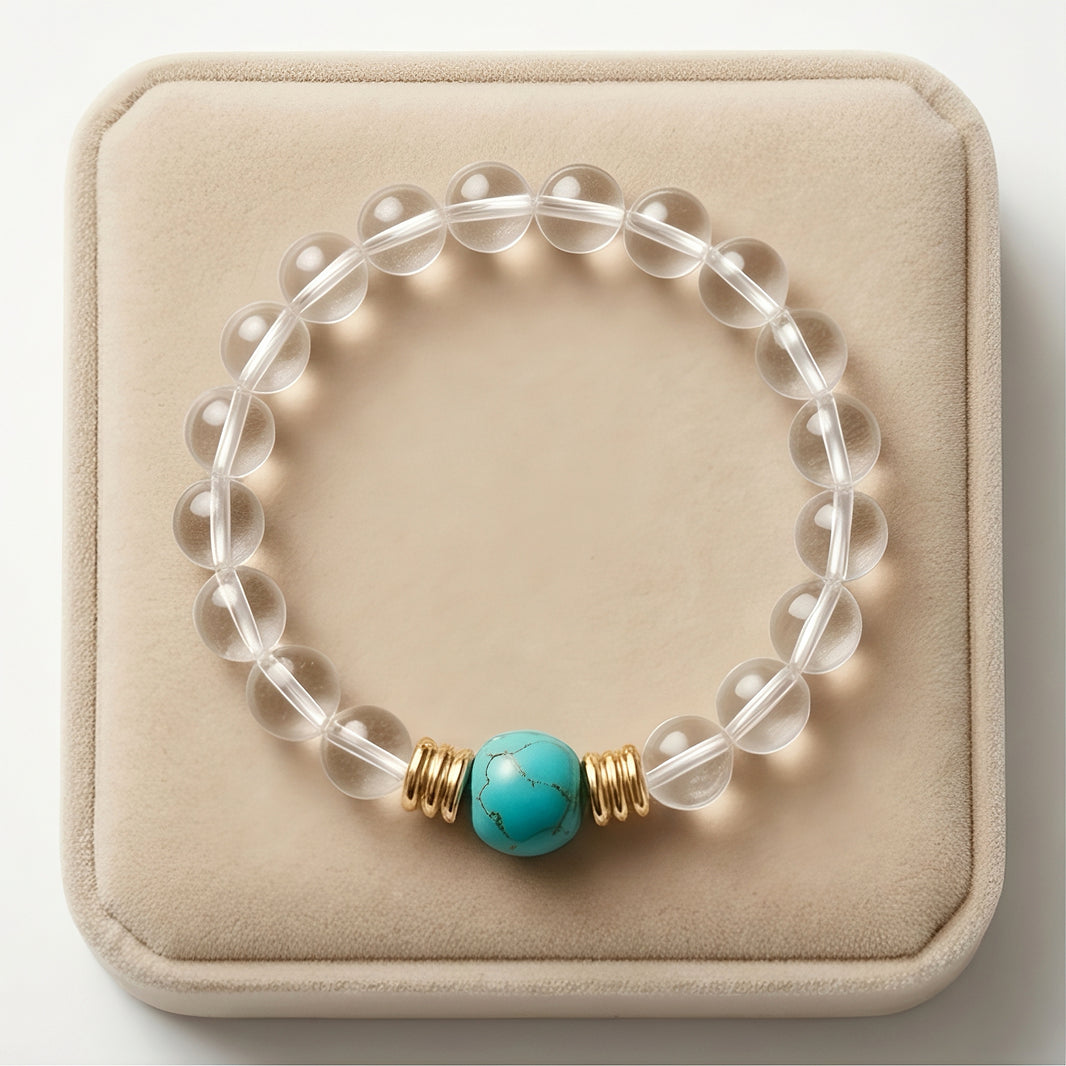 Natural Clear Quartz & Turquoise Healing Bracelet - Energy Cleansing Crystal Jewelry for Balance, Protection & Clarity