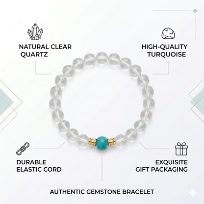 Natural Clear Quartz & Turquoise Healing Bracelet - Energy Cleansing Crystal Jewelry for Balance, Protection & Clarity