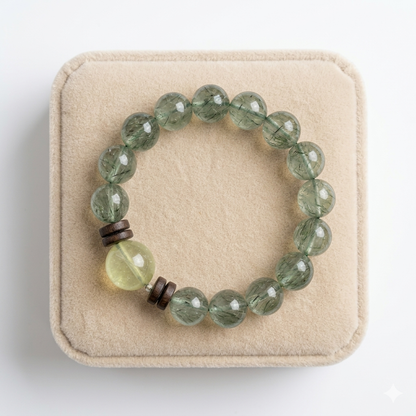 Natural Green Rutilated Quartz & Prehnite Healing Bracelet