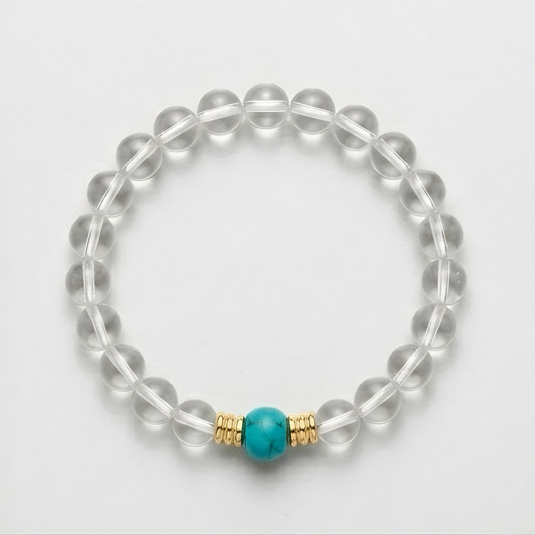 Natural Clear Quartz & Turquoise Healing Bracelet - Energy Cleansing Crystal Jewelry for Balance, Protection & Clarity
