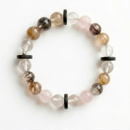AuraGems Mixed Rutilated & Rose Quartz Crystal Bracelet for Wealth Manifestation