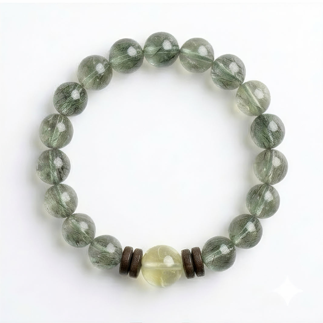 Natural Green Rutilated Quartz & Prehnite Healing Bracelet