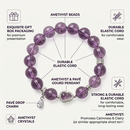 Natural Amethyst Crystal with Pave Inlaid Infinity Charm & Teardrop Pendant - Stress Relief & Spiritual Crown Chakra Jewelry