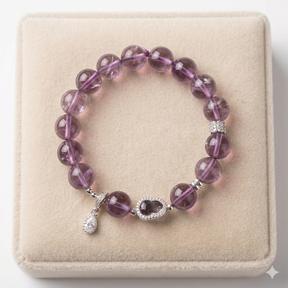 Natural Amethyst Crystal with Pave Inlaid Infinity Charm & Teardrop Pendant - Stress Relief & Spiritual Crown Chakra Jewelry