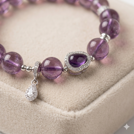 Natural Amethyst Crystal with Pave Inlaid Infinity Charm & Teardrop Pendant - Stress Relief & Spiritual Crown Chakra Jewelry
