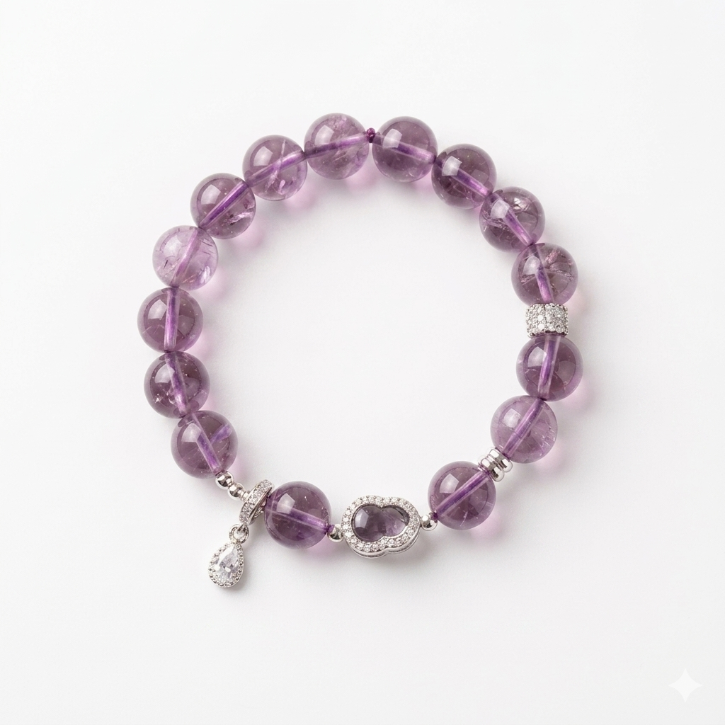 Natural Amethyst Crystal with Pave Inlaid Infinity Charm & Teardrop Pendant - Stress Relief & Spiritual Crown Chakra Jewelry
