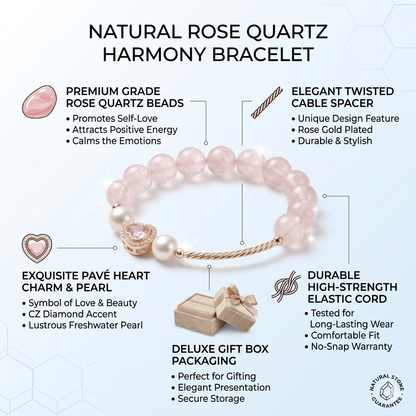 Natural Rose Quartz & Pearl with Elegant Gold-Toned Bar - Deep Self-Love, Compassion & Feminine Energy Jewelry
