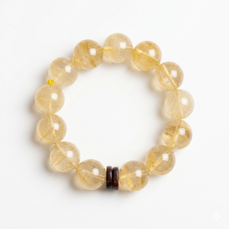 Natural Golden Rutilated Quartz with Earthy Wood Accents - Wealth, Abundance & Solar Plexus Chakra Healing Jewelry