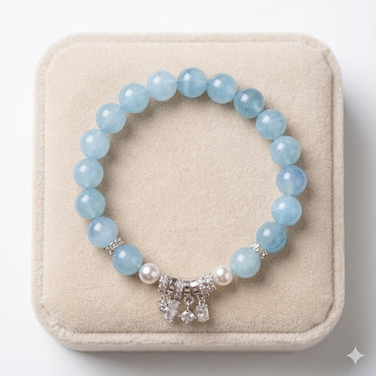 Natural Aquamarine & Pearl with Sparkling Heart & Star Charms