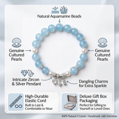 Natural Aquamarine & Pearl with Sparkling Heart & Star Charms