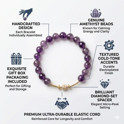 Natural Deep Purple Amethyst Crystal with Elegant Curved Gold Bar & Pave Accent - Crown Chakra Healing Jewelry