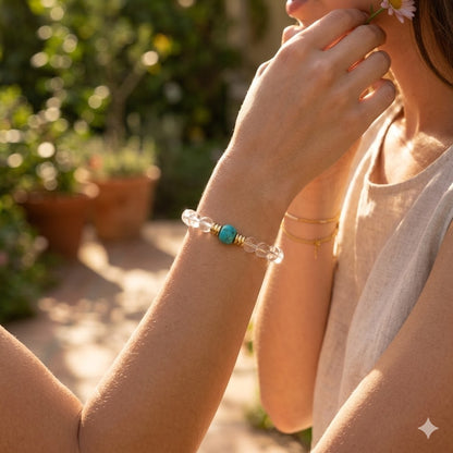 Natural Clear Quartz & Turquoise Healing Bracelet - Energy Cleansing Crystal Jewelry for Balance, Protection & Clarity