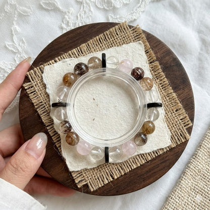 AuraGems Mixed Rutilated & Rose Quartz Crystal Bracelet for Wealth Manifestation