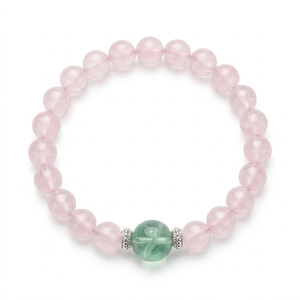 Natural Rose Quartz & Green Fluorite Crystal - Self-Love, Emotional Balance & Focus Jewelry
