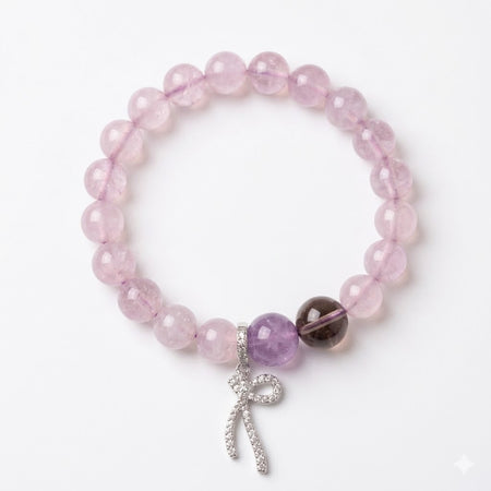 Lavender Amethyst & Smoky Quartz Healing Bracelet - Sparkling Bowknot Charm - Stress Relief, Intuition & Spiritual Alignment Jewelry