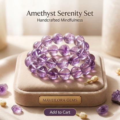 Serene Dusk Amethyst Beaded Bracelet for Anxiety & Sleep | Genuine Purple Crystal